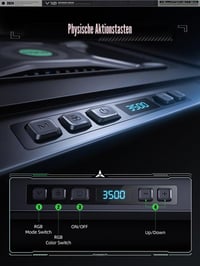 llano V10 RGB chladiaca podložka pre herné notebooky s uhlopriečkou 12–15,6", 10,5 cm ventilátor, nastaviteľná rýchlosť, dotykové ovládanie, 3x USB-A port 5
