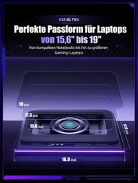 llano V12 Ultra laptop hűtőpad RGB, intelligens hőmérséklet-szabályozás, 15-21 colos laptopokhoz 8