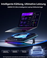 llano V12 Ultra laptop hűtőpad RGB, intelligens hőmérséklet-szabályozás, 15-21 colos laptopokhoz 2