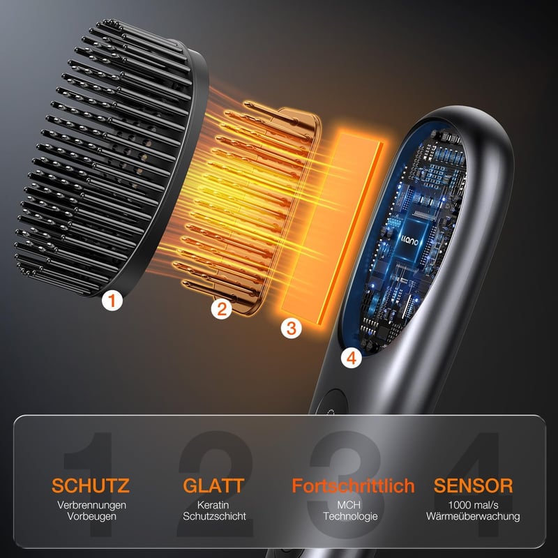 llano Wireless Hajegyenesítő Kefe Mini Hordozható Hajvasaló Utazáshoz 3 MCH Technológia Sötétszürke