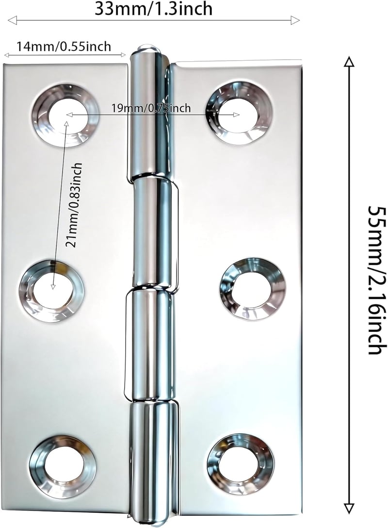 LLRY 10 db rozsdamentes acél ajtópánt 55x34mm bútor zsanér