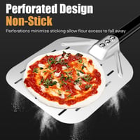 Lmaqfum 4 részes pizzakészlet: perforált lapát, alumínium spatula, pizzavágó, kefe 3