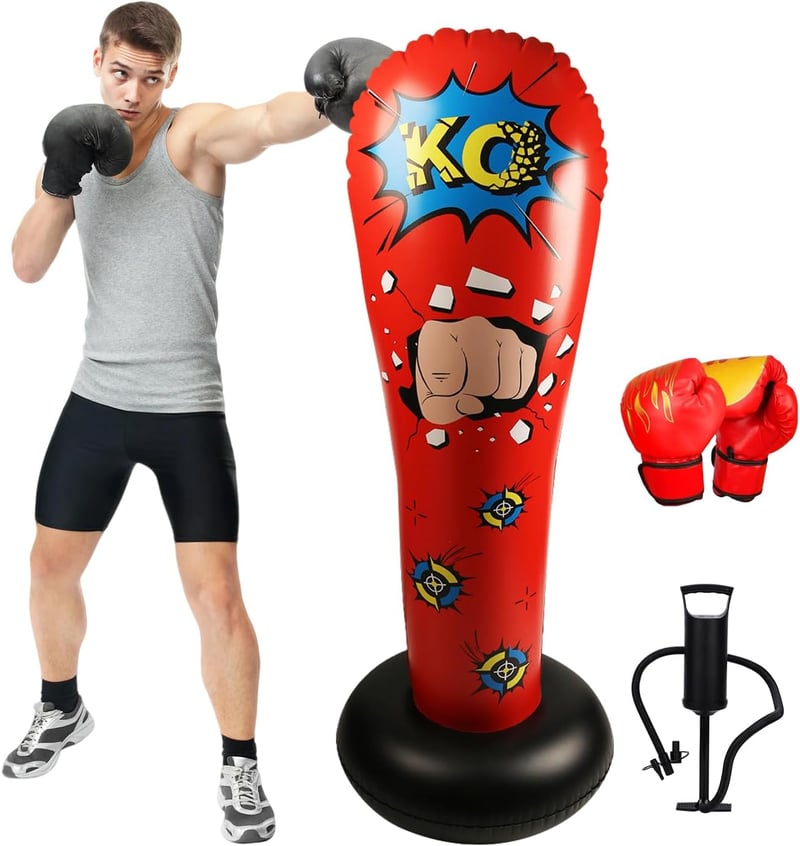LncBoc 160 cm-es Álló Boxzsák Gyerekeknek, Felfújható Ütőzsák Karate Taekwondo Edzéshez
