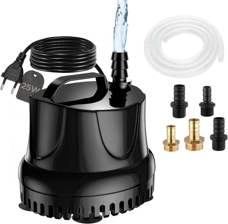 Lnicez Mini Merülő Szivattyú 25W 1500L/h - Akváriumokhoz, Kerti Tavakhoz, Szökőkutakhoz, Alacsony Vízszintű Szivattyúzáshoz, Túlmelegedés El