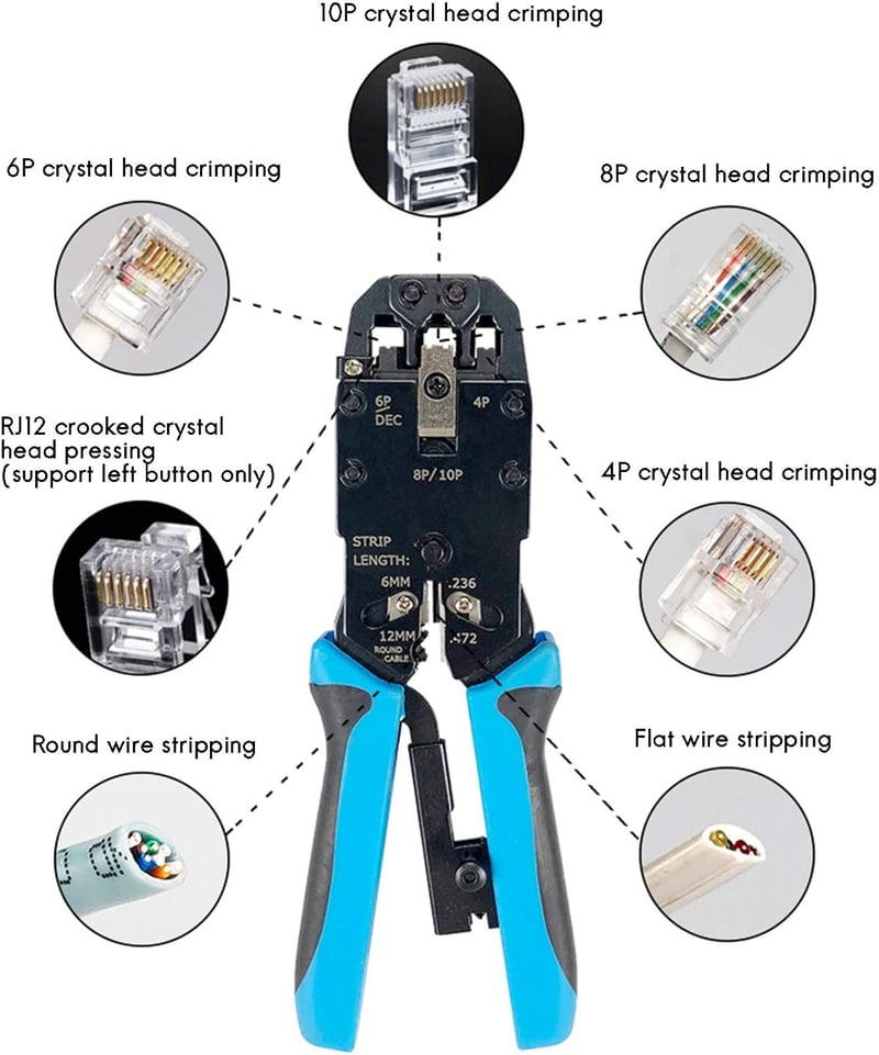 Lobamop RJ45 Hálózati Krimpelő Fogó 10P 8P 6P 4P Ethernet Kábel Csatlakozó Szerelő Eszköz RJ11 RJ12 Fekete Kék