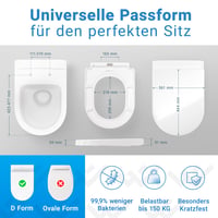 Capac WC Lobenswerk, formă D alungită, cu închidere lentă (soft-close), material antibacterian și rezistent la UV, montare ușoară 2