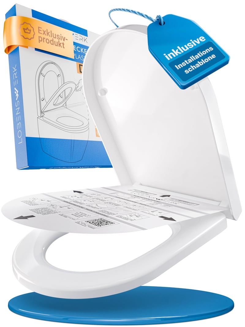Capac WC Lobenswerk, formă D alungită, cu închidere lentă (soft-close), material antibacterian și rezistent la UV, montare ușoară