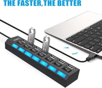 LOBKIN USB Hub 7 Portos Hordozható USB 2.0 Elosztó LED Kapcsolókkal Laptop PC MacBook Számítógép Eszközökhöz 6
