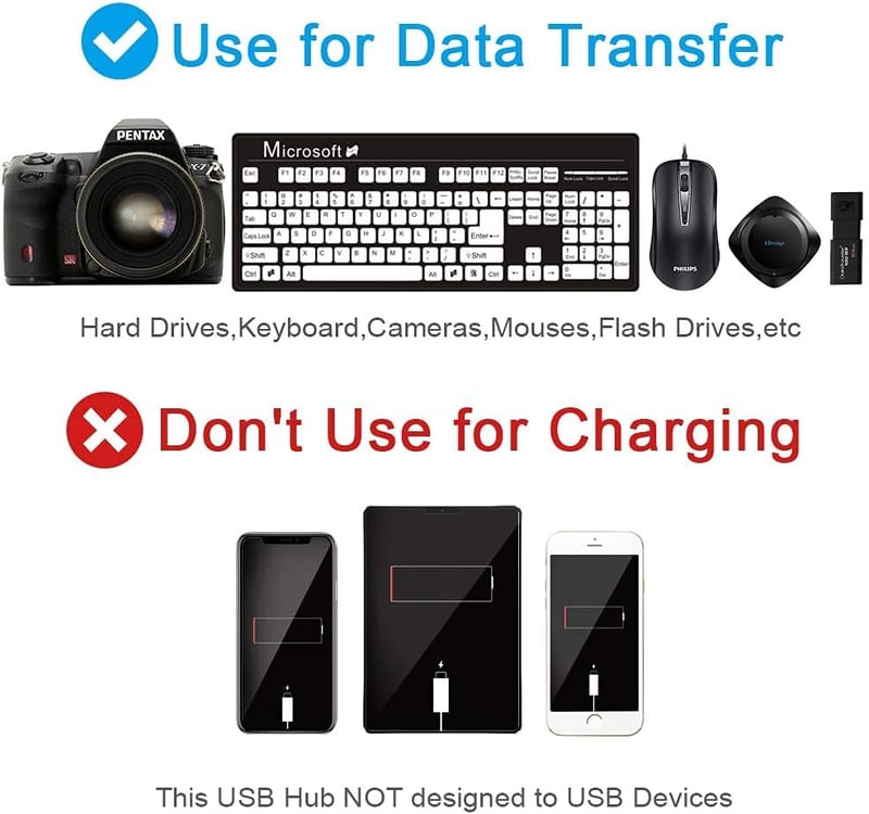LOBKIN USB Hub 7 Portos Hordozható USB 2.0 Elosztó LED Kapcsolókkal Laptop PC MacBook Számítógép Eszközökhöz