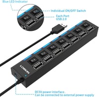 LOBKIN USB Hub 7 Portos Hordozható USB 2.0 Elosztó LED Kapcsolókkal Laptop PC MacBook Számítógép Eszközökhöz 5