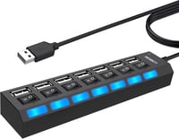 LOBKIN USB Hub 7 Portos Hordozható USB 2.0 Elosztó LED Kapcsolókkal Laptop PC MacBook Számítógép Eszközökhöz 1