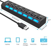 LOBKIN USB Hub 7 Portos Hordozható USB 2.0 Elosztó LED Kapcsolókkal Laptop PC MacBook Számítógép Eszközökhöz 4