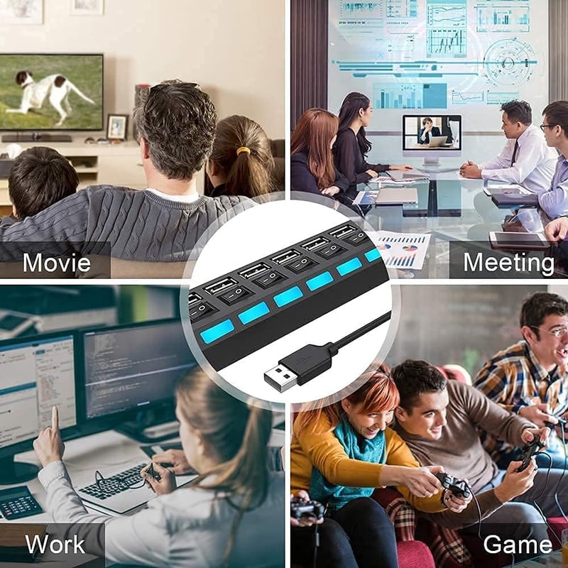 LOBKIN USB Hub 7 Portos Hordozható USB 2.0 Elosztó LED Kapcsolókkal Laptop PC MacBook Számítógép Eszközökhöz