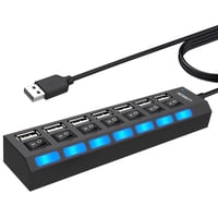 LOBKIN USB Hub 7-portový Prenosný USB 2.0 Rozbočovač s LED Spínačmi pre Laptop PC MacBook Počítačové Zariadenia 2