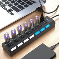 LOBKIN USB Hub 7 Portos Hordozható USB 2.0 Elosztó LED Kapcsolókkal Laptop PC MacBook Számítógép Eszközökhöz 3