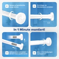 Galerie Telescopică Albă LOBUX Fără Găurire 140-260 cm – Ø 25 mm Bară de Susținere pentru Perdele de Duș, Perdele, Haine 6
