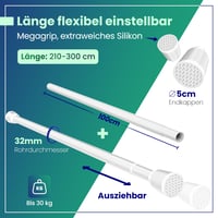 LOBUX Biela teleskopická záclonová tyč bez vŕtania 210 – 300 cm – Ø 32 mm – Rozťahovacia tyč na sprchový záves, vešiak na šaty, upínacia tyč, na sieť pre mačky 2