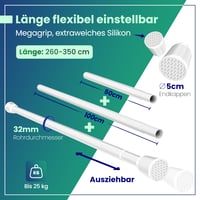 LOBUX Biela teleskopická tyč na závesy bez vŕtania 260-350 cm – Ø 32 mm – Rozťahovacia tyč na sprchový záves, vešiak na šaty, rozpínacia tyč, na sieť pre mačky 2