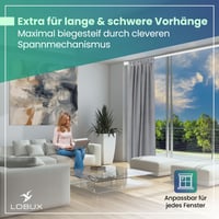 LOBUX Biela teleskopická tyč na závesy bez vŕtania 260-350 cm – Ø 32 mm – Rozťahovacia tyč na sprchový záves, vešiak na šaty, rozpínacia tyč, na sieť pre mačky 3