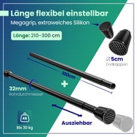 LOBUX Čierna teleskopická záclonová tyč bez vŕtania 210 – 300 cm – Ø 32 mm – tyč na sprchový záves, vešiak na šaty, upínacia tyč, na sieť pre mačky 2