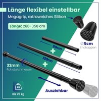 LOBUX Čierna teleskopická záclonová tyč bez vŕtania 260-350 cm – Ø 32 mm – Rozťahovacia tyč na sprchový záves, šatníková tyč, rozpínacia tyč, na sieť pre mačky 2