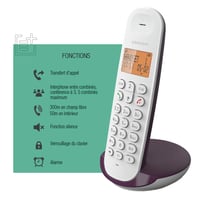 Bezdrôtový telefón Logicom ILOA 150 DECT – Hlasitý odposluch – Veľký 4-riadkový displej – Dosah 300 m – Doba hovoru 7 h – Baklažánovo fialová 4