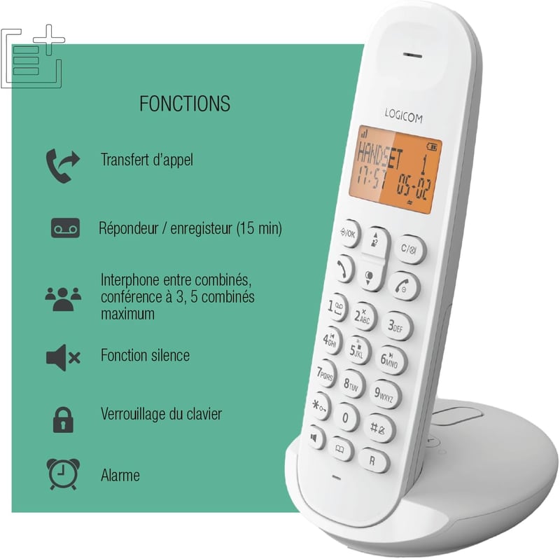 Logicom Iloa 155T DECT vezeték nélküli telefon, 15 perces üzenetrögzítés, kihangosítás