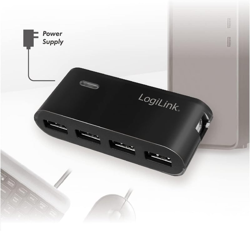 LogiLink 4 portos USB hub fekete tápegységgel UA0085 - Single