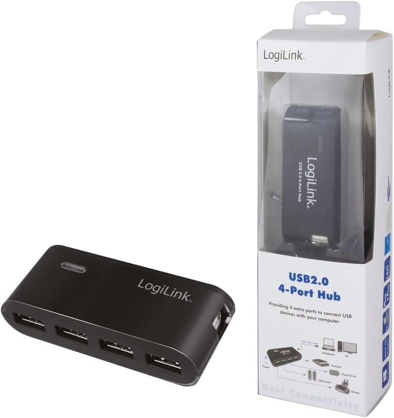 LogiLink 4 portos USB hub fekete tápegységgel UA0085 - Single