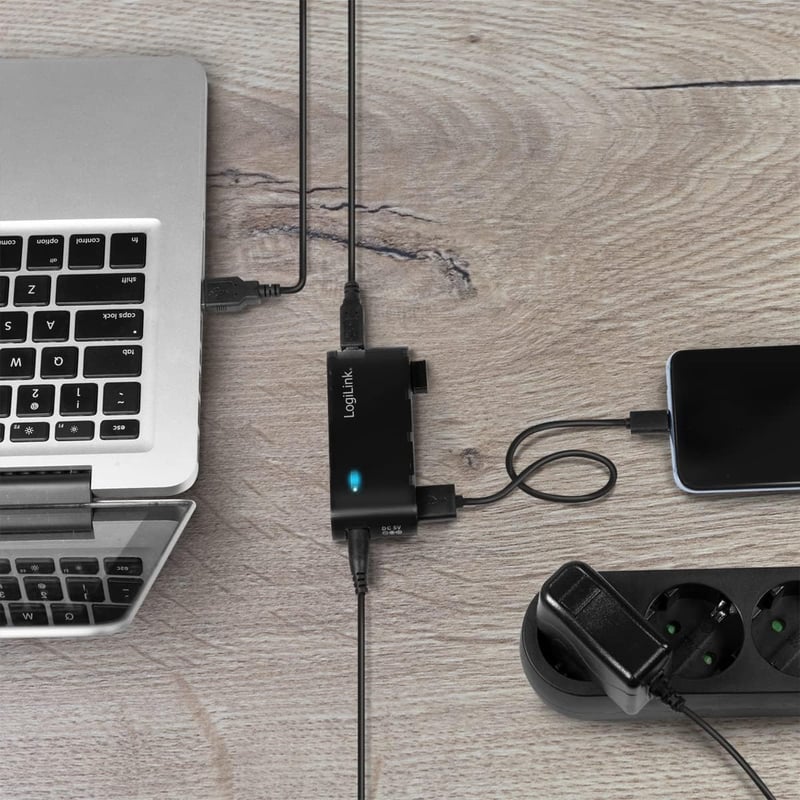 LogiLink 4 portos USB hub fekete tápegységgel UA0085 - Single