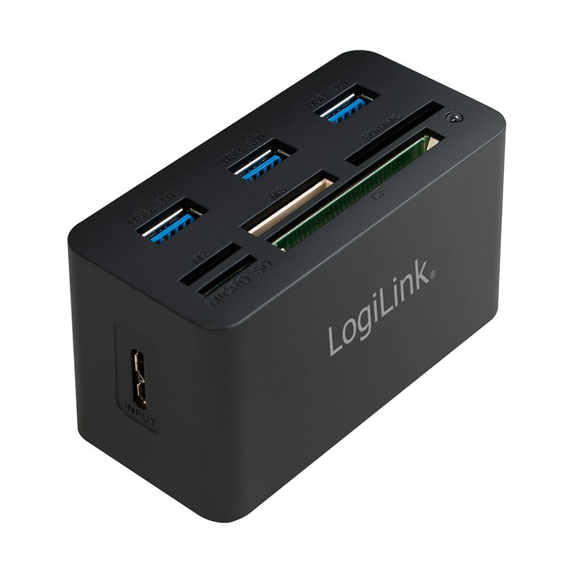 Logilink CR0042 USB 3.0 rozbočovač s čítačkou kariet typu všetko v jednom (MicroSD/SD/MS/M2/CF) – čierny