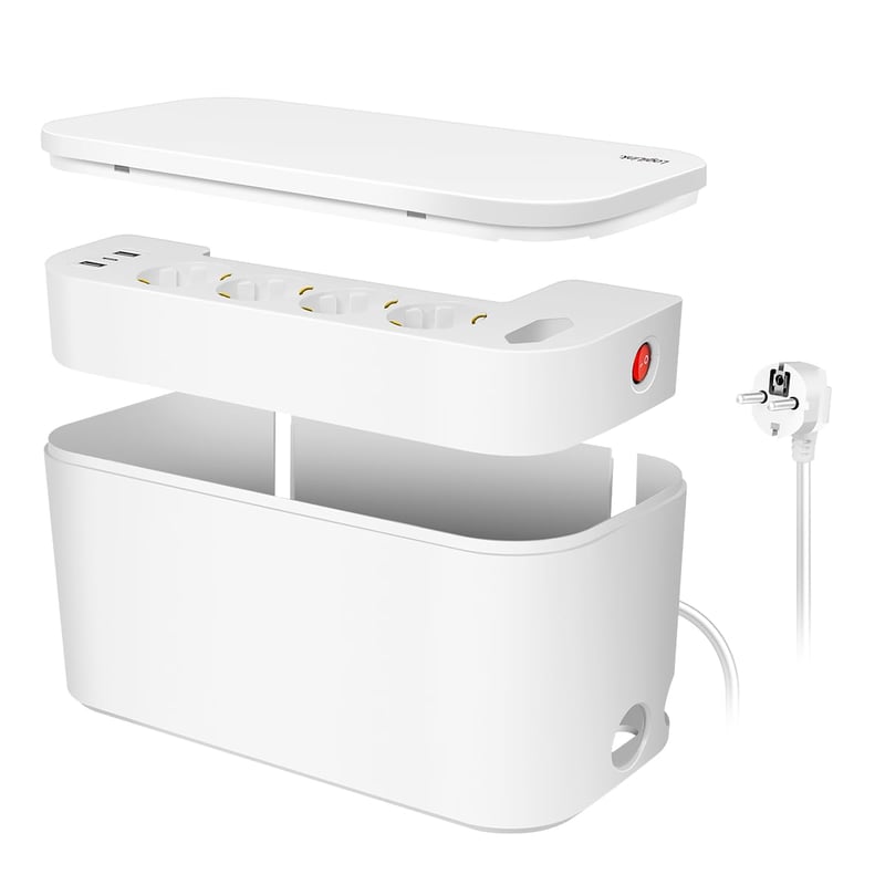 Organizér na káble LogiLink LPS281U s 5-zásuvkovou lištou a 3x USB portom, polykarbonát, biely