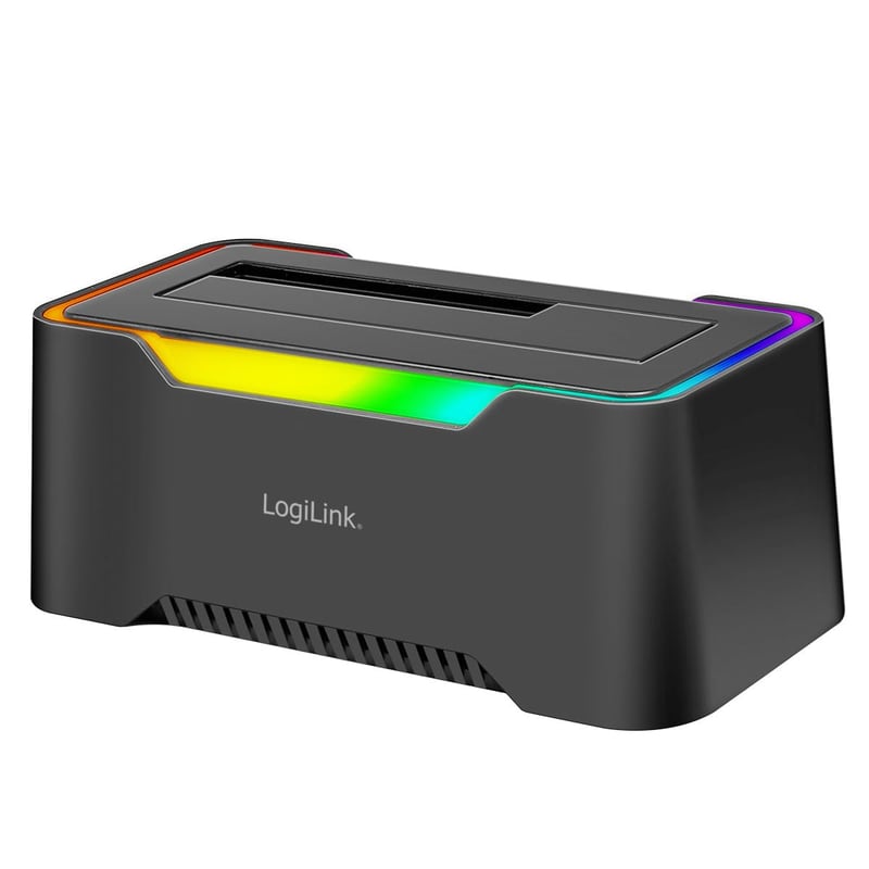 Stație de andocare LogiLink USB-C 3.2 Gen1 pentru HDD/SSD SATA de 2.5" și 3.5" cu iluminare RGB, compatibilă Thunderbolt, Windows/Mac OS/Linux