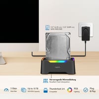 Stație de andocare LogiLink USB-C 3.2 Gen1 pentru HDD/SSD SATA de 2.5" și 3.5" cu iluminare RGB, compatibilă Thunderbolt, Windows/Mac OS/Linux 3