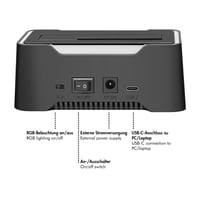 Stație de andocare LogiLink USB-C 3.2 Gen1 pentru HDD/SSD SATA de 2.5" și 3.5" cu iluminare RGB, compatibilă Thunderbolt, Windows/Mac OS/Linux 2