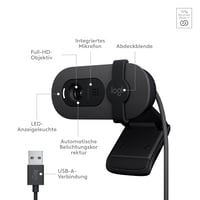Webkamera Logitech Brio 100 Full HD na porady a streamovanie, automatické vyváženie svetla, vstavaný mikrofón, kryt objektívu, USB-A, grafitová 7