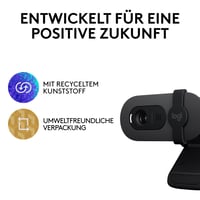 Webkamera Logitech Brio 100 Full HD na porady a streamovanie, automatické vyváženie svetla, vstavaný mikrofón, kryt objektívu, USB-A, grafitová 10