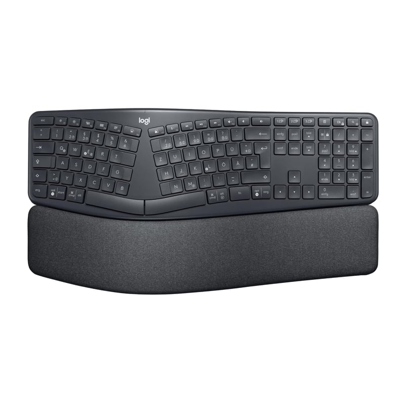 Bezdrôtová ergonomická klávesnica Logitech ERGO K860, delený dizajn, s opierkou na zápästie, Bluetooth a USB, Windows a Mac, QWERTZ