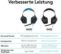 Logitech G432 vezetékes gaming headset, 7.1 surround - fekete 7
