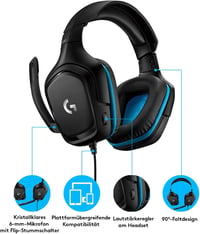 Logitech G432 vezetékes gaming headset, 7.1 surround - fekete 6
