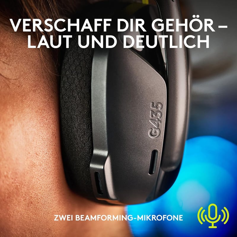 Logitech G G435 Wireless Gaming Headset - Könnyű fejhallgató, 18 órás akkumulátor, Dolby Atmos - Headset, Black, G435 | +18h battery