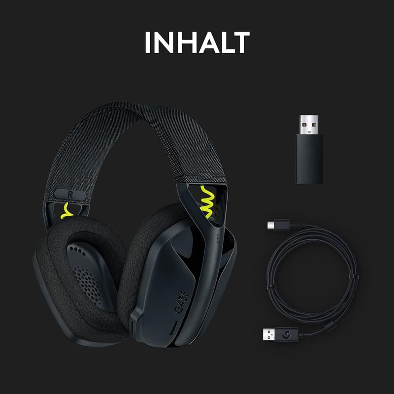 Logitech G G435 Wireless Gaming Headset - Könnyű fejhallgató, 18 órás akkumulátor, Dolby Atmos - Headset, Black, G435 | +18h battery