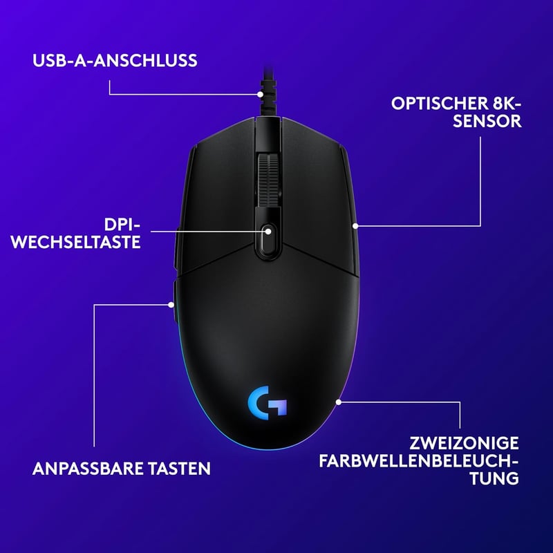 Logitech G203 Gaming Egér RGB Világítással 8000 DPI Szenzorral - G203, black