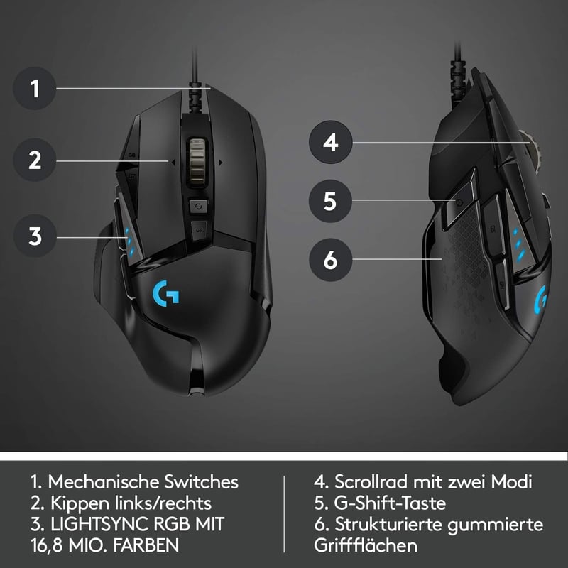 Logitech G502 HERO Gaming Egér 16000 DPI RGB 11 Gomb Fekete - Gaming Mouse, G502 HERO