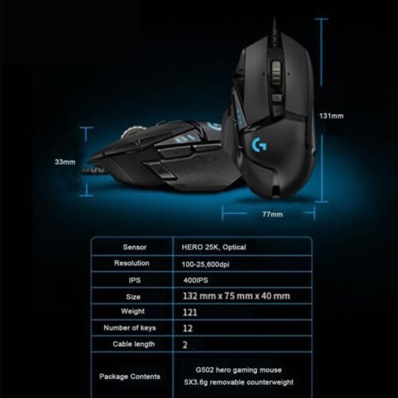 Logitech G502 Hero Gaming Egér Magas Pontosságú Szenzor