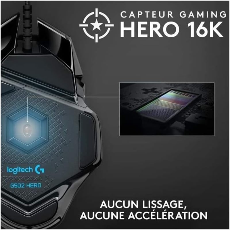 Logitech G502 HERO Gaming Egér RGB 16000 DPI 11 Gomb Fekete - gaming mouse, G502 HERO