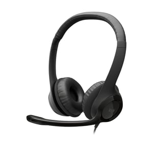 Căști USB Logitech H390 cu microfon, microfon cu anularea zgomotului, sunet stereo, bandă și pernițe căptușite, cablu de 223 cm, PC, Mac, laptop