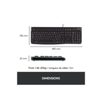Káblová klávesnica Logitech K120 pre Windows, USB, tiché klávesy, odolná voči poliatiu, francúzske rozloženie AZERTY, čierna 3