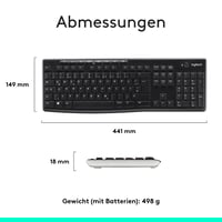 Bezdrôtová klávesnica Logitech K270 – nemecké rozloženie QWERTZ, USB prijímač Unifying, 8 multimediálnych klávesov, odolná voči poliatiu, 2-ročná výdrž batérie 8