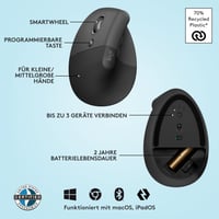 Vertikálna ergonomická myš Logitech Lift pre ľavákov, pre ľavú ruku, bezdrôtová, Bluetooth, Logi Bolt, 4 tlačidlá, Windows/macOS/iPadOS, PC/notebook - 8